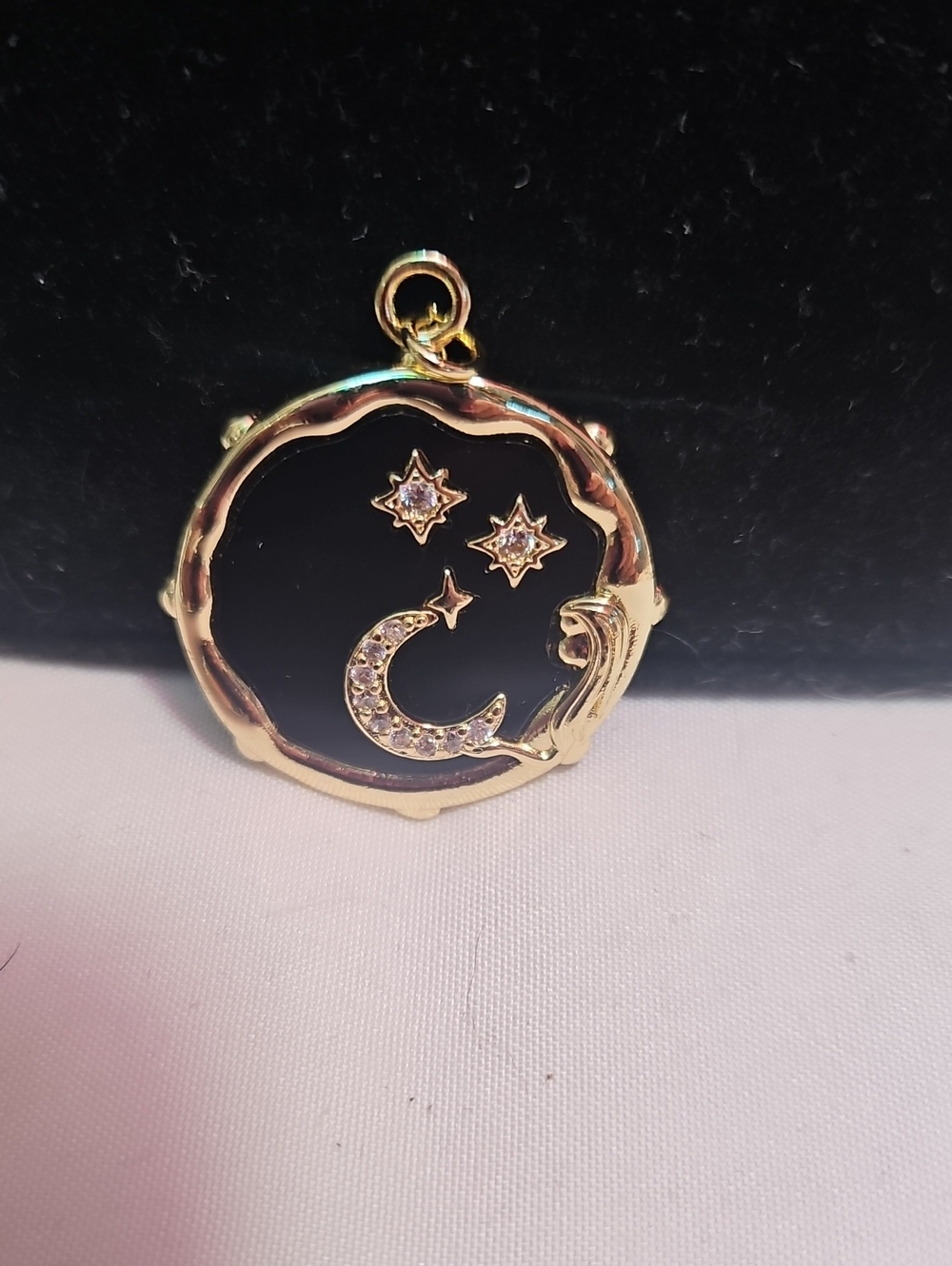 Gold-Tone Black Crescent Moon & Stars Pendant Necklace Charm